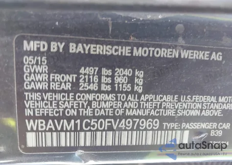 2015 BMW X1 Sdrive28I from USA, damaged, VIN WBAVM1C50FV497969